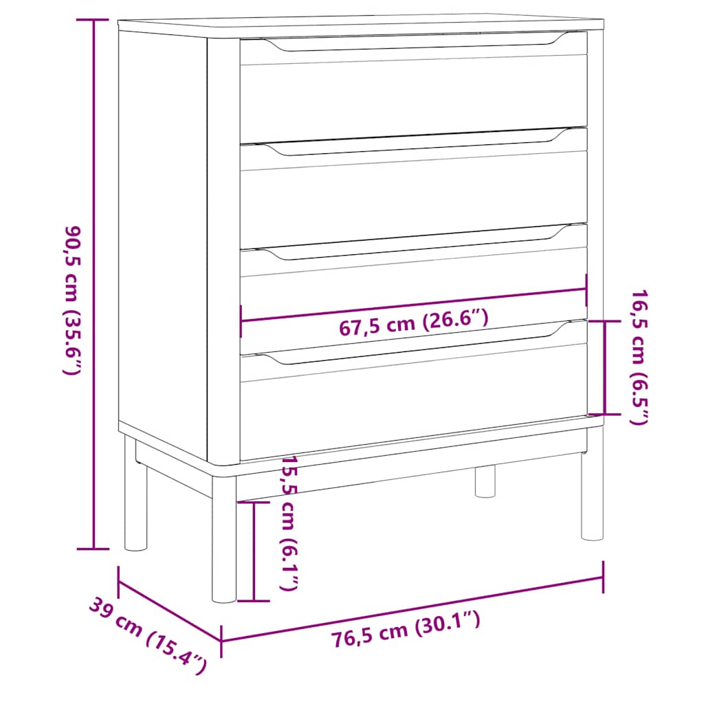 Chest of Drawers FLORO White Solid Wood Pine