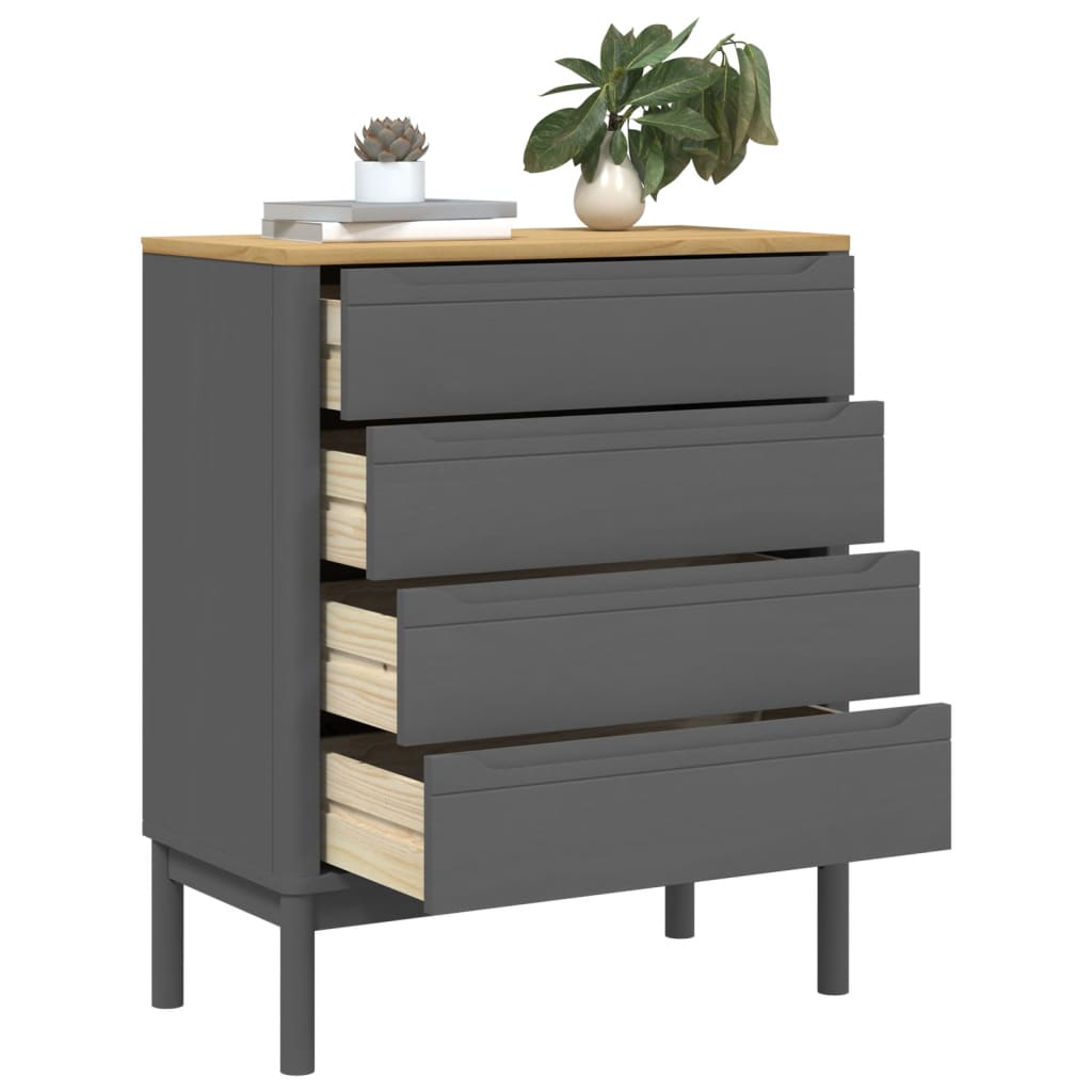 Chest of Drawers FLORO Grey cm Solid Wood Pine