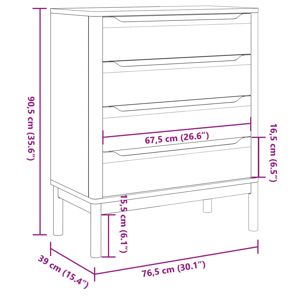 Chest of Drawers FLORO Grey cm Solid Wood Pine