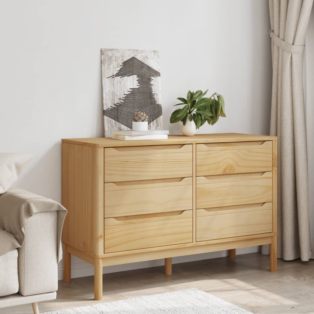 Chest of Drawers "FLORO" Wax Brown Solid Wood Pine