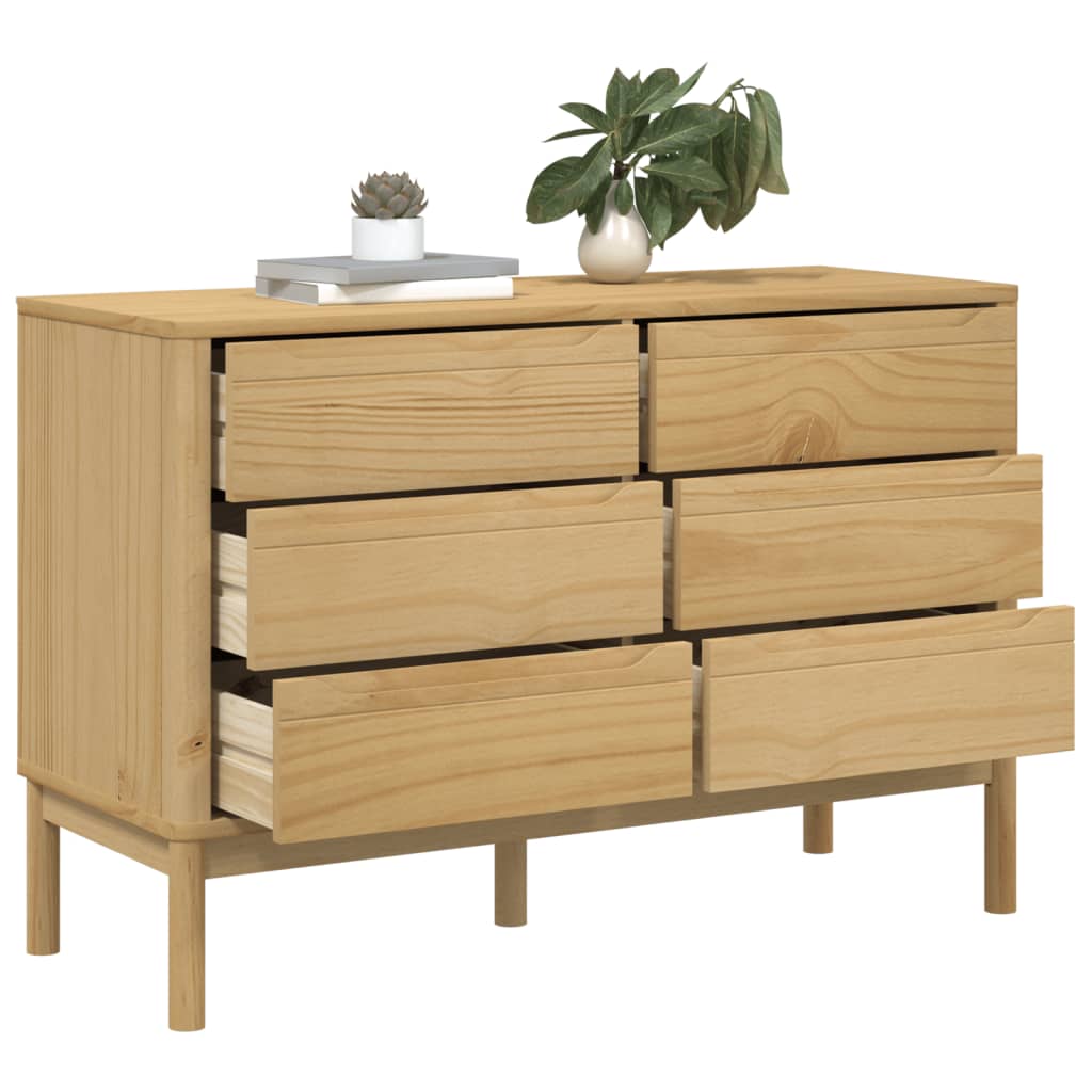 Chest of Drawers "FLORO" Wax Brown Solid Wood Pine
