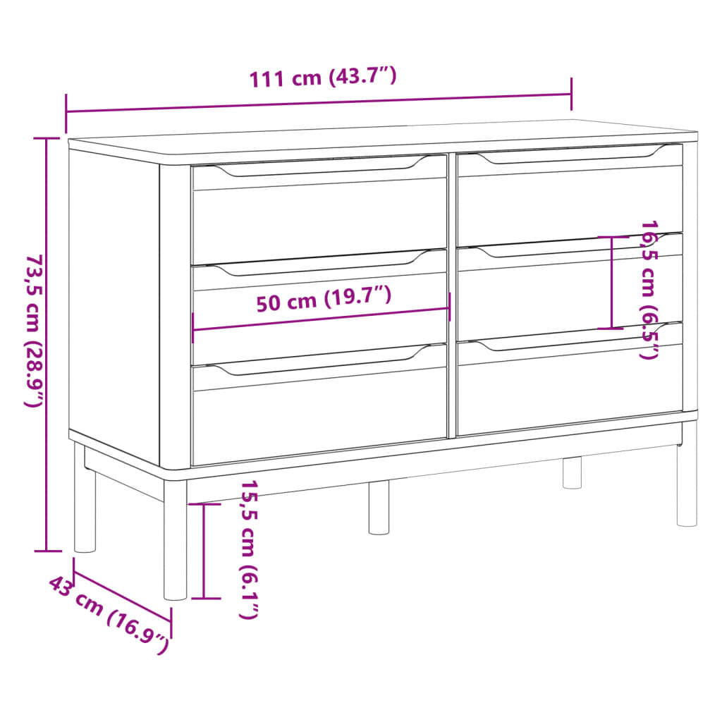 Chest of Drawers FLORO White Solid Wood Pine