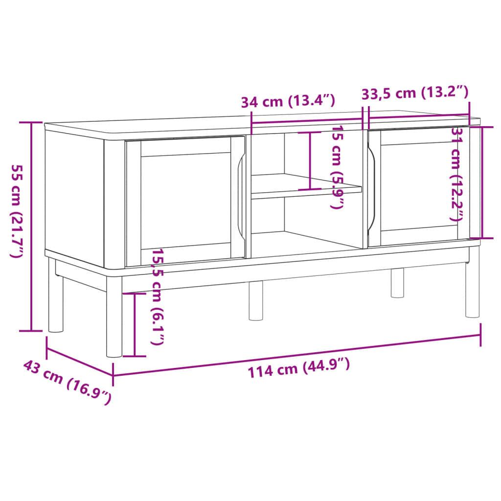 TV Cabinet FLORO Wax Brown 114x43x55 cm Solid Pine Wood