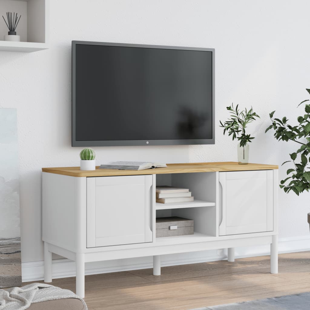 TV Cabinet "FLORO" White 114x43x55 cm Solid Wood Pine