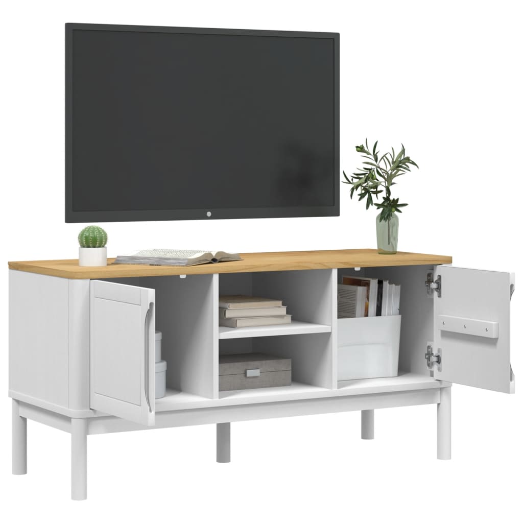 TV Cabinet "FLORO" White 114x43x55 cm Solid Wood Pine