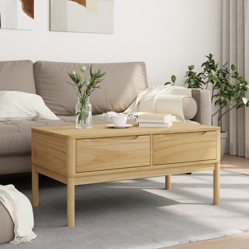 Coffee Table "FLORO" Wax Brown 99x55,5x45 cm Solid Pine Wood