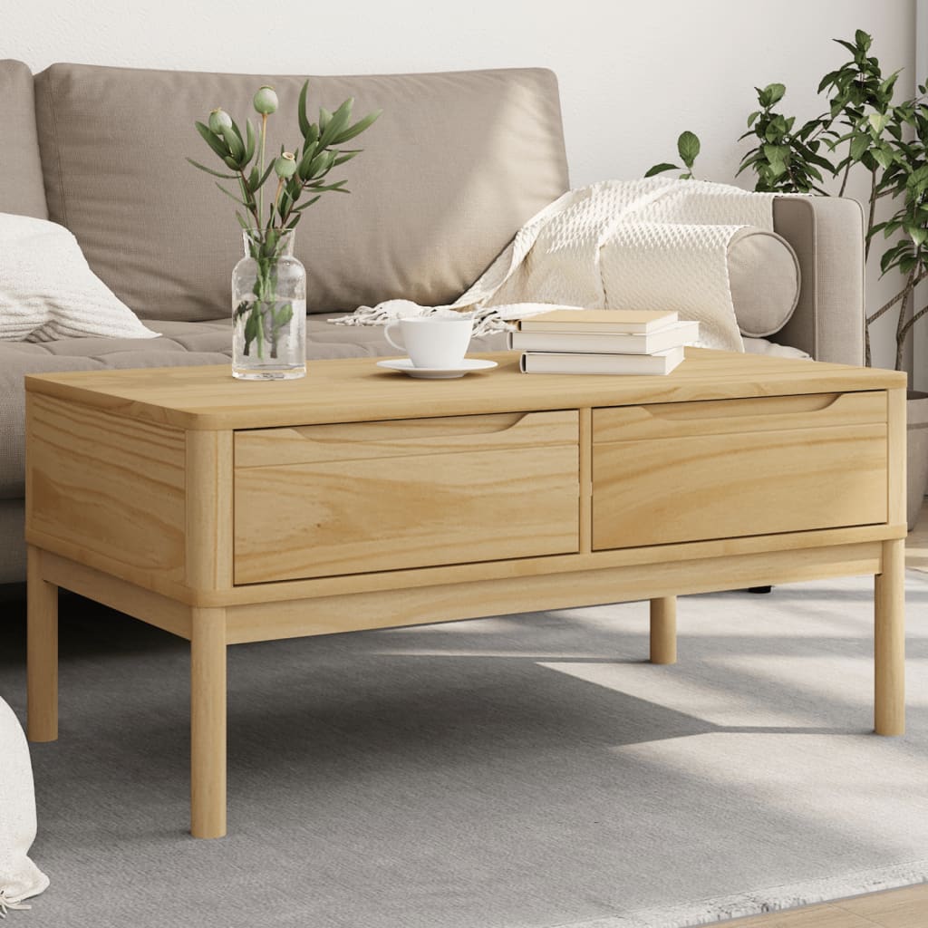 Coffee Table "FLORO" Wax Brown 99x55,5x45 cm Solid Pine Wood