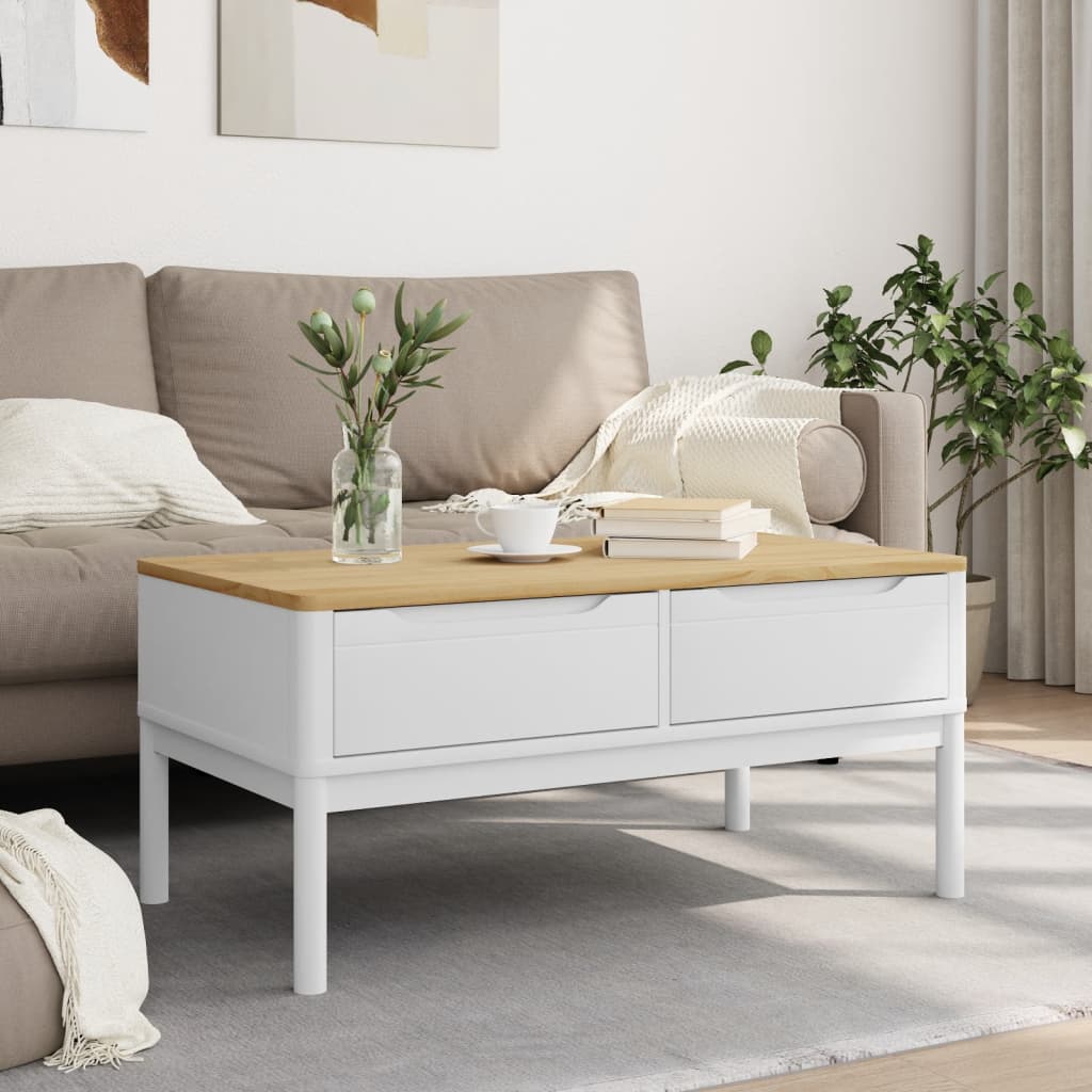 Coffee Table FLORO White 99x55.5x45 cm Solid Pine Wood