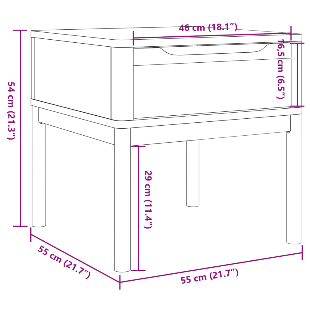 Lamp Table FLORO Grey 55x55x54 cm Solid Wood Pine