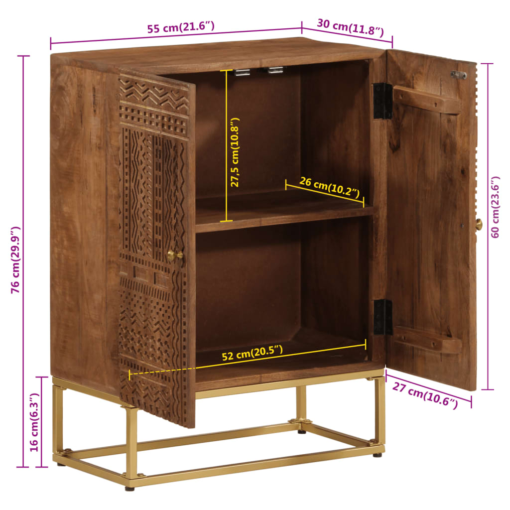 vidaXL Sideboard 55x30x76 cm Solid Wood Mango and Iron