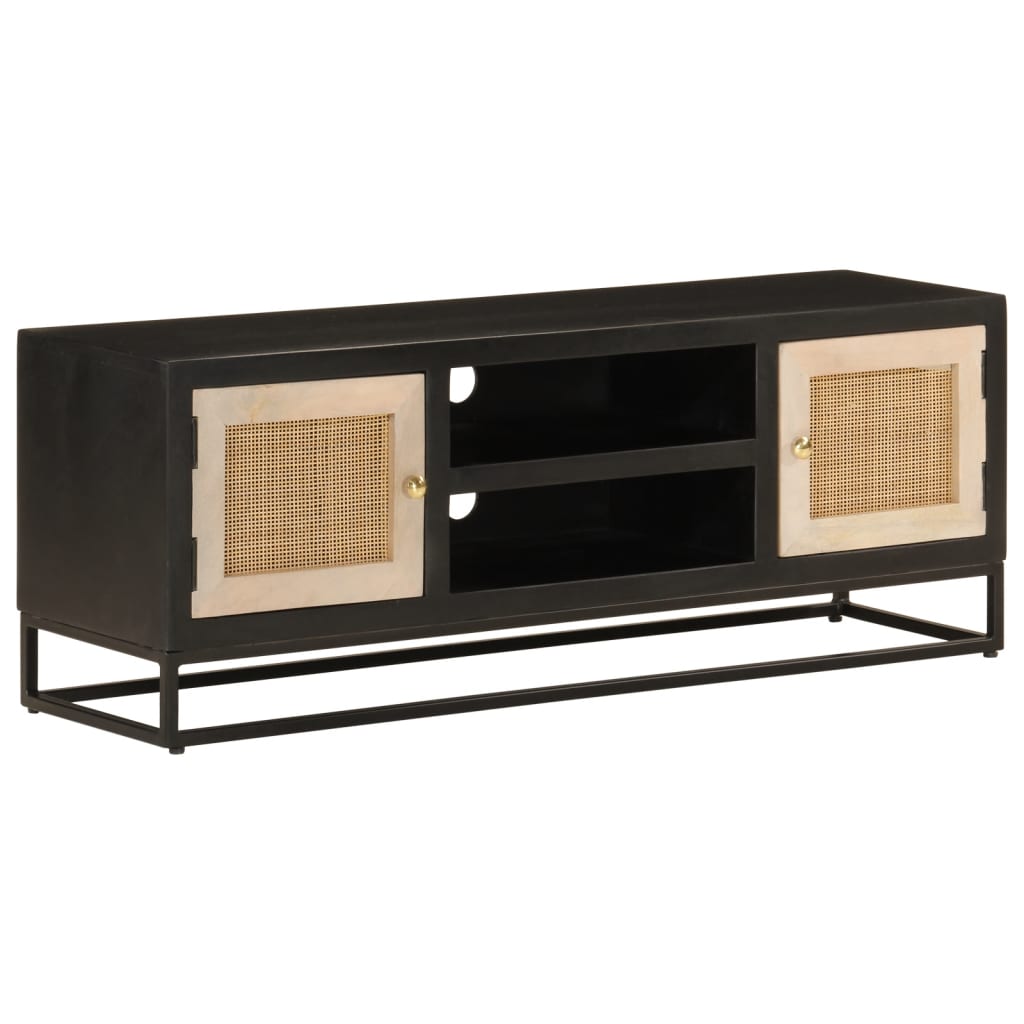 vidaXL TV Cabinet Black 110x30x40 cm Solid Wood Mango and Iron