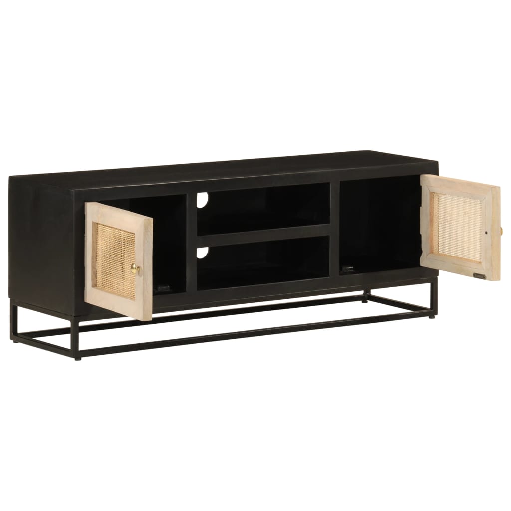 vidaXL TV Cabinet Black 110x30x40 cm Solid Wood Mango and Iron