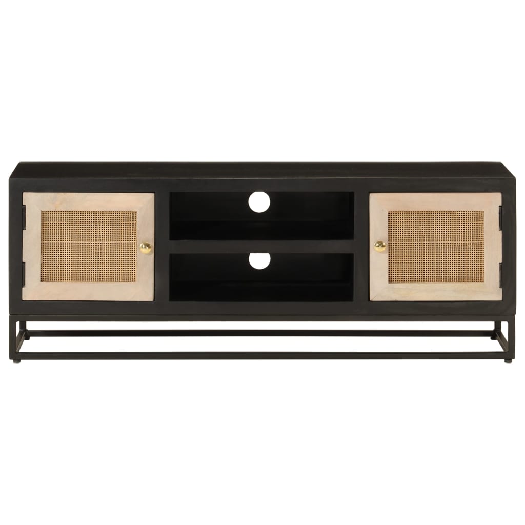 vidaXL TV Cabinet Black 110x30x40 cm Solid Wood Mango and Iron