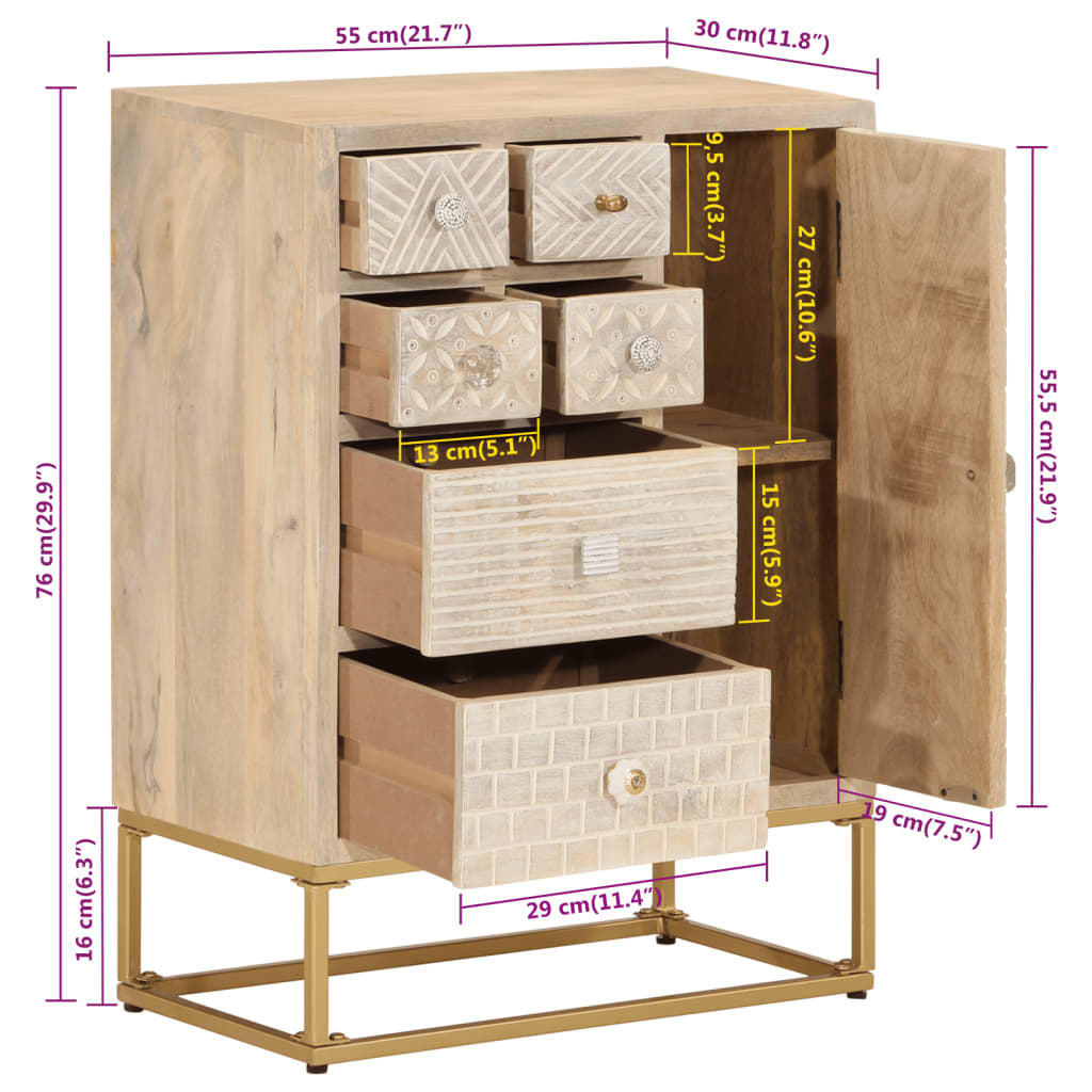 vidaXL Sideboard 55x30x76 cm Solid Wood Mango and Iron