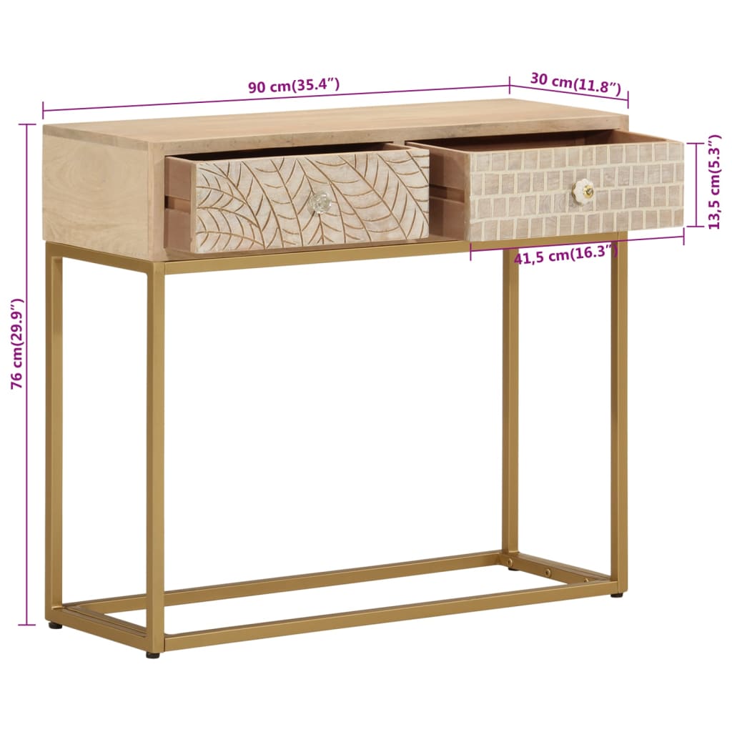 vidaXL Console Table 90x30x76 cm Solid Wood Mango and Iron