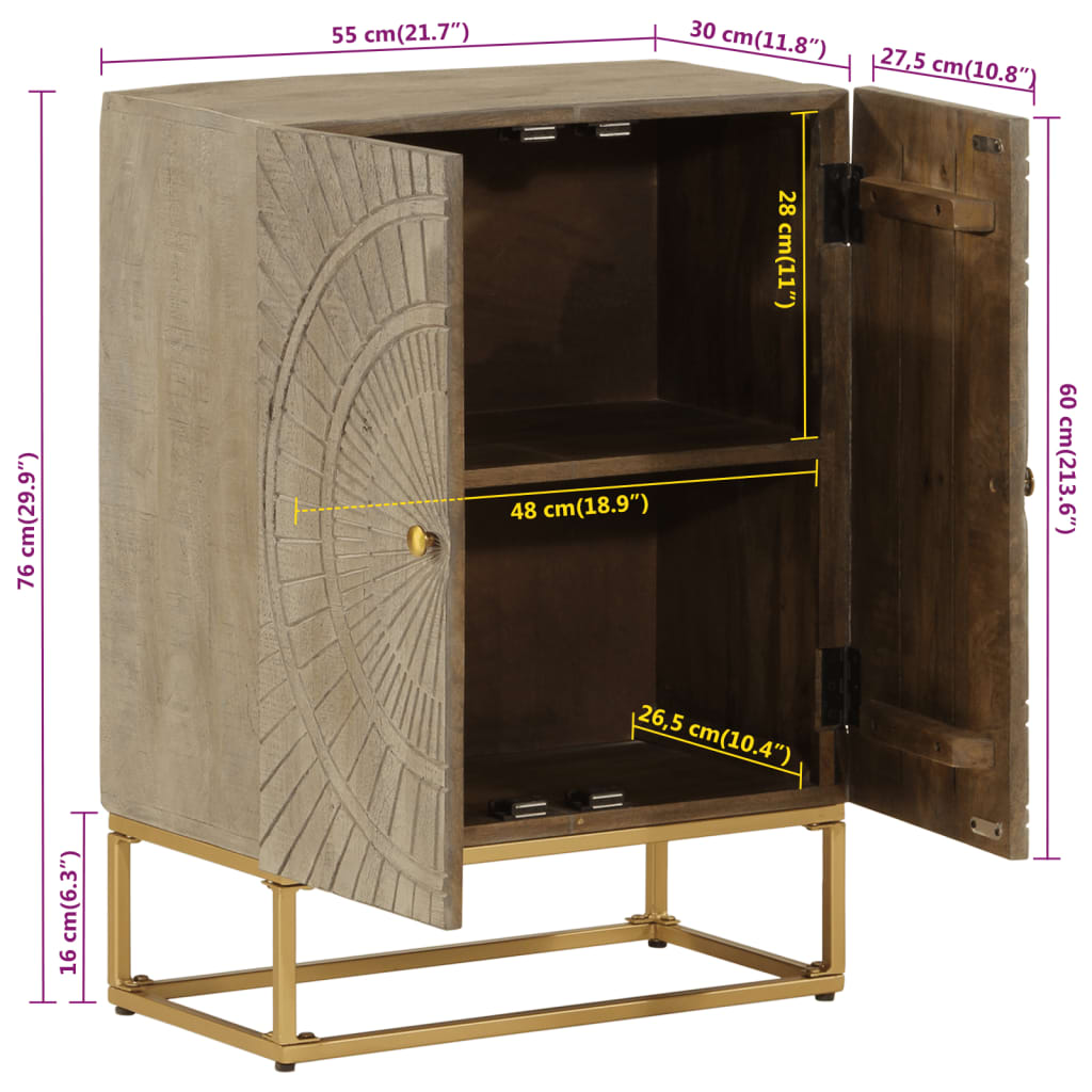 vidaXL Sideboard 55x30x76 cm Solid Wood Mango and Iron