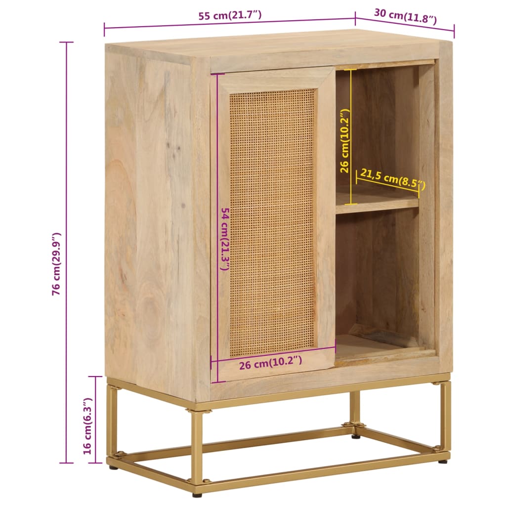 vidaXL Sideboard 55x30x76 cm Solid Wood Mango and Iron