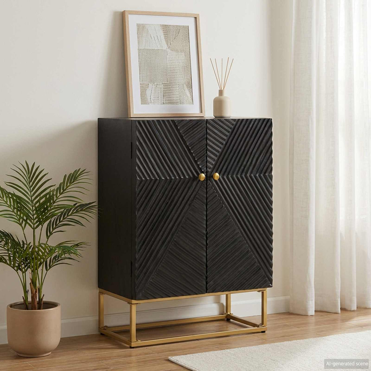 Sideboard Black 55x30x76 cm Solid Wood Mango and Iron