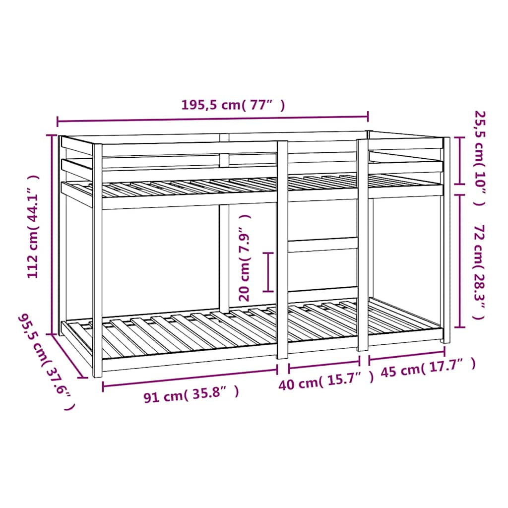 vidaXL Bunk Bed without Mattress 90x190 cm Single Solid Wood Pine