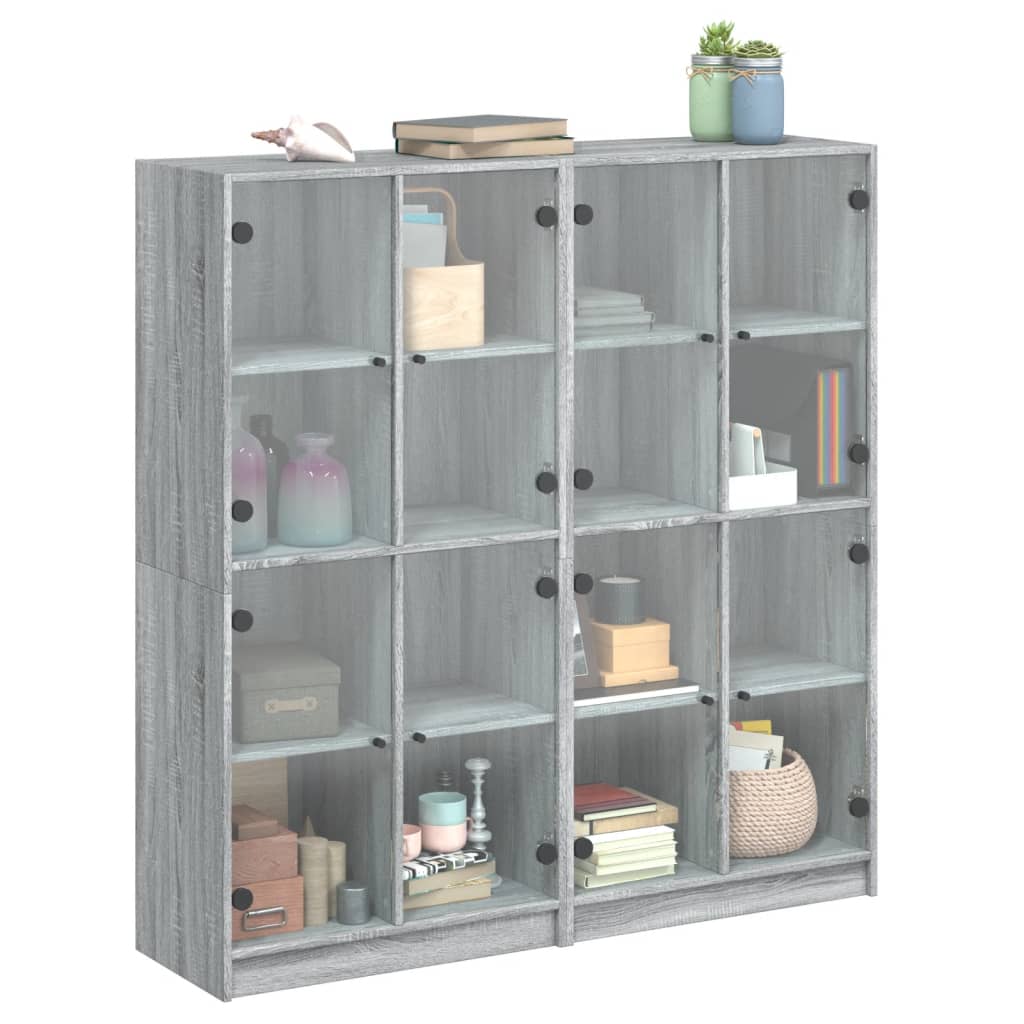 vidaXL Bookcase with Doors Grey Sonoma 136x37x142 cm Engineered Wood