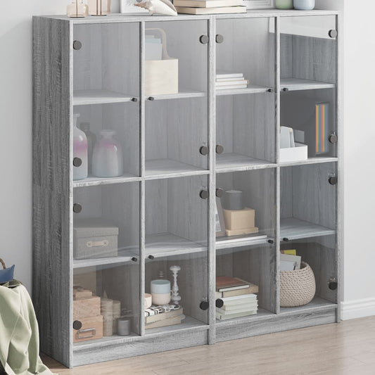 vidaXL Bookcase with Doors Grey Sonoma 136x37x142 cm Engineered Wood