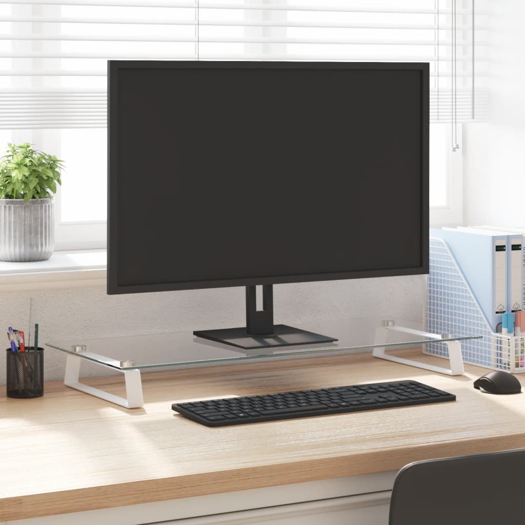 vidaXL Monitor Stand White 80x35x8 cm Tempered Glass and Metal