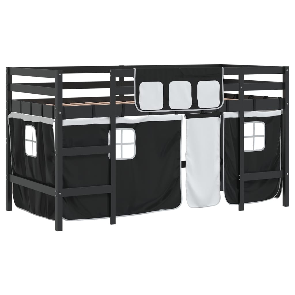 vidaXL Kids' Loft Bed with Curtains without Mattress White&Black 80x200cm