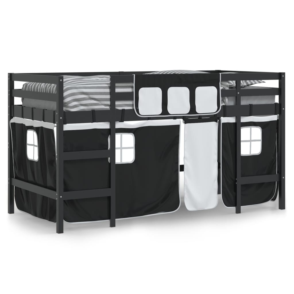 vidaXL Kids' Loft Bed with Curtains without Mattress White&Black 80x200cm