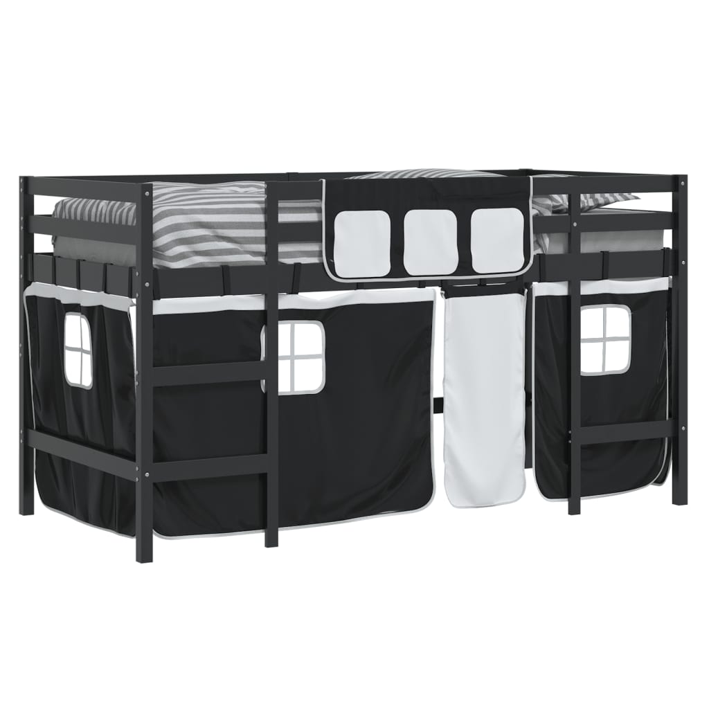 vidaXL Kids' Loft Bed with Curtains without Mattress White&Black 80x200cm