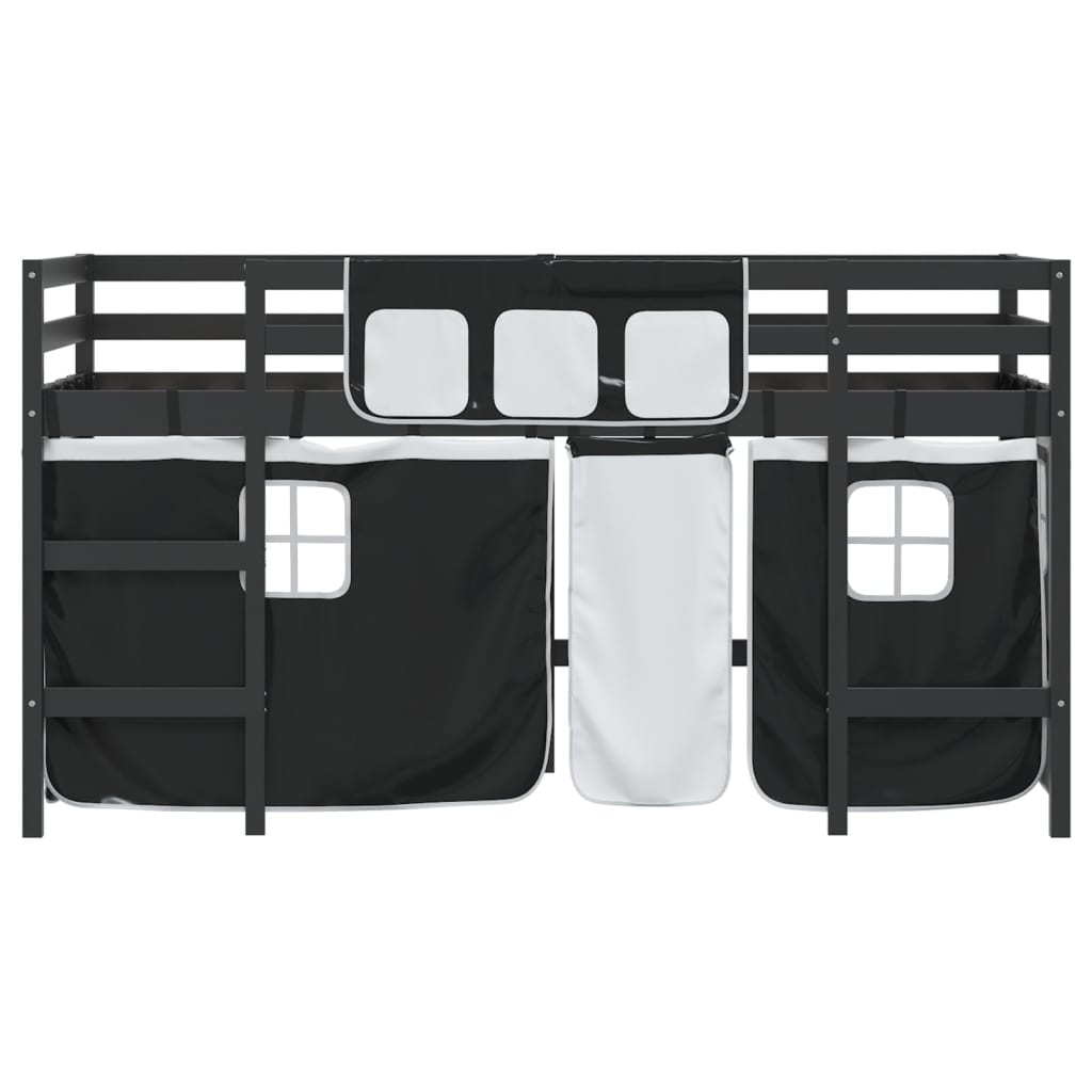 vidaXL Kids' Loft Bed with Curtains without Mattress White&Black 80x200cm