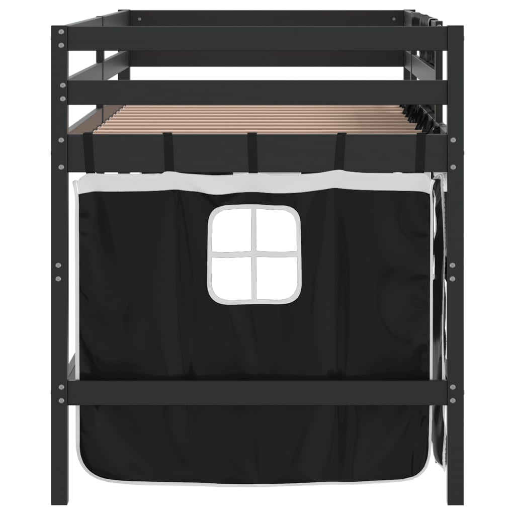 vidaXL Kids' Loft Bed with Curtains without Mattress White&Black 80x200cm