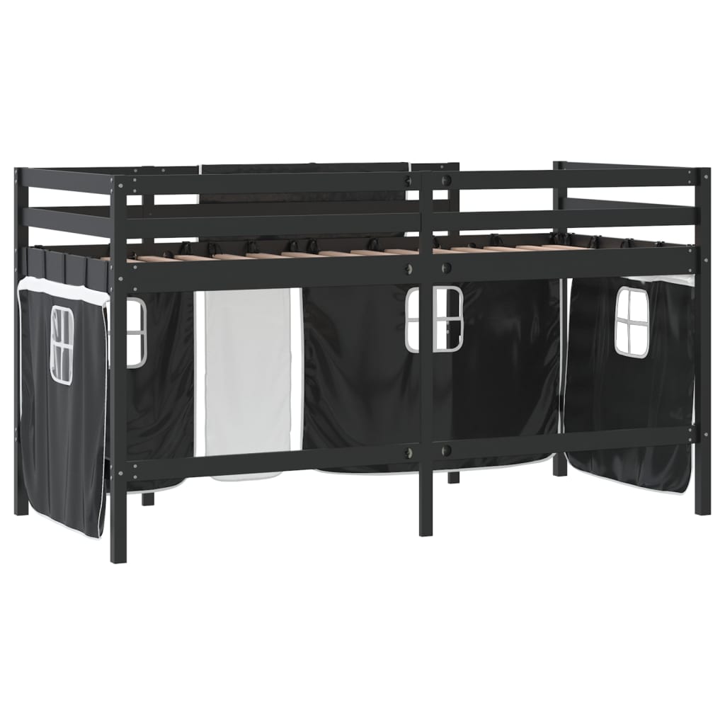 vidaXL Kids' Loft Bed with Curtains without Mattress White&Black 80x200cm