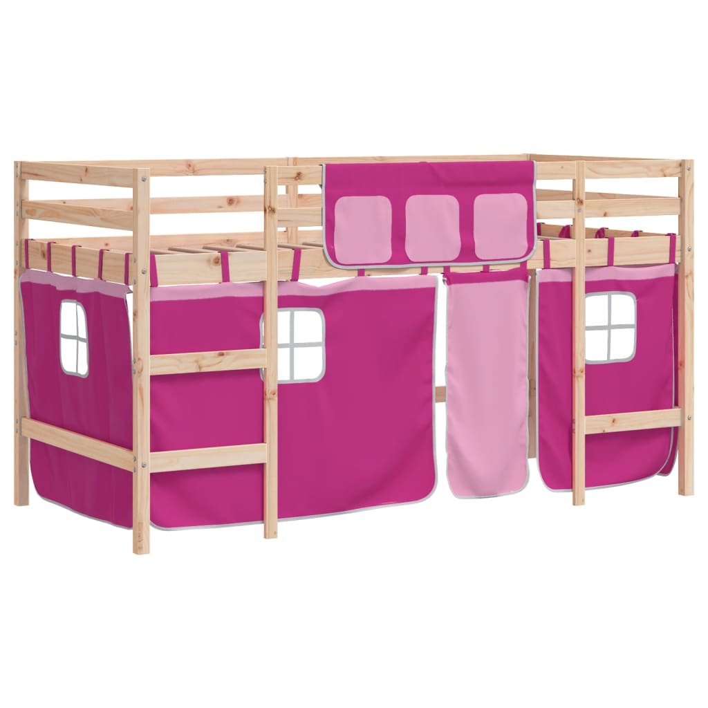 vidaXL Kids' Loft Bed with Curtains without Mattress Pink 90x200cm