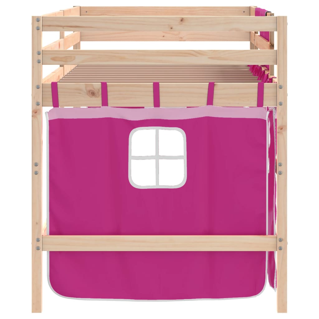 vidaXL Kids' Loft Bed with Curtains without Mattress Pink 90x200cm