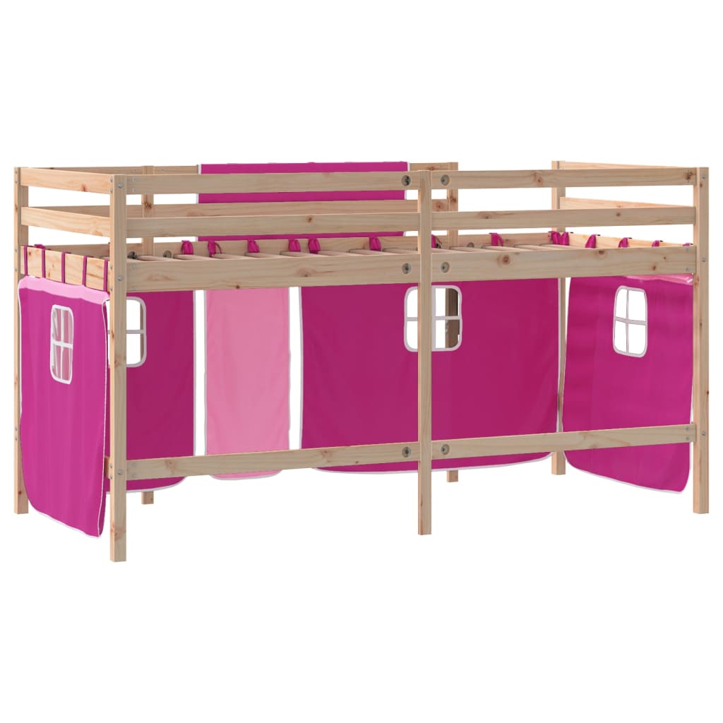 vidaXL Kids' Loft Bed with Curtains without Mattress Pink 90x200cm