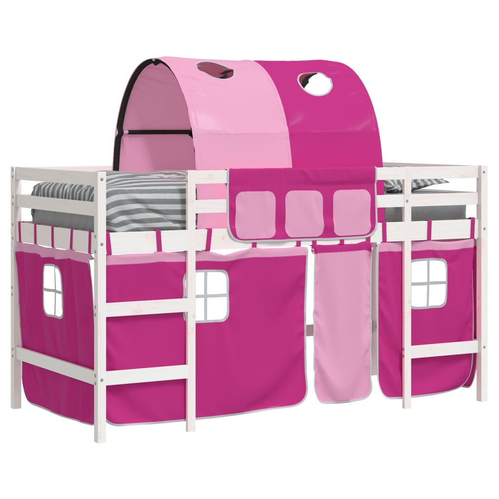 vidaXL Kids' Loft Bed with Tunnel Pink 90x190cm Solid Wood Pine