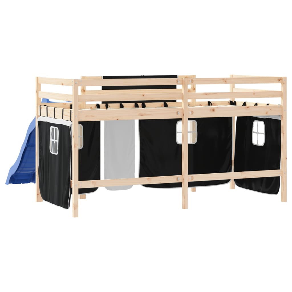 vidaXL Kids' Loft Bed with Curtains without Mattress White&Black 80x200cm