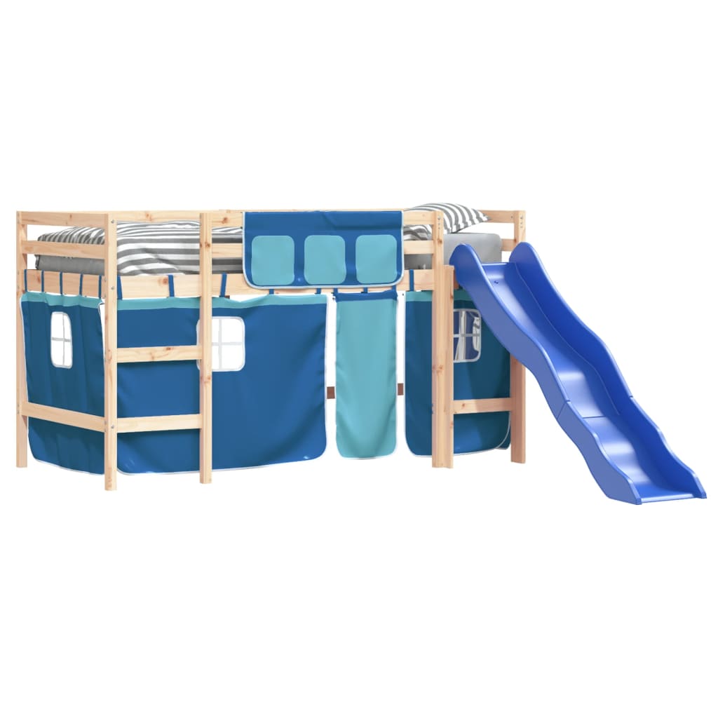 vidaXL Kids' Loft Bed with Curtains without Mattress Blue 90x200 cm