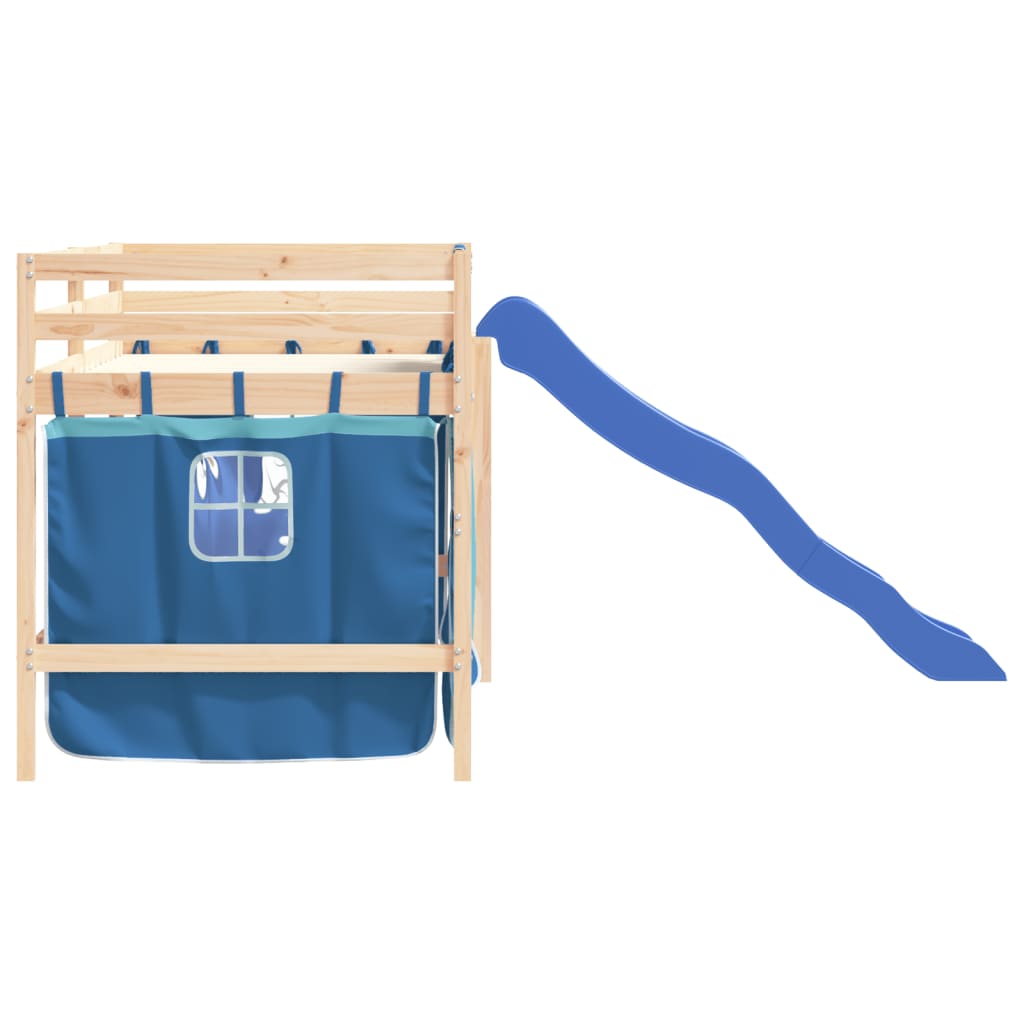 vidaXL Kids' Loft Bed with Curtains without Mattress Blue 90x200 cm