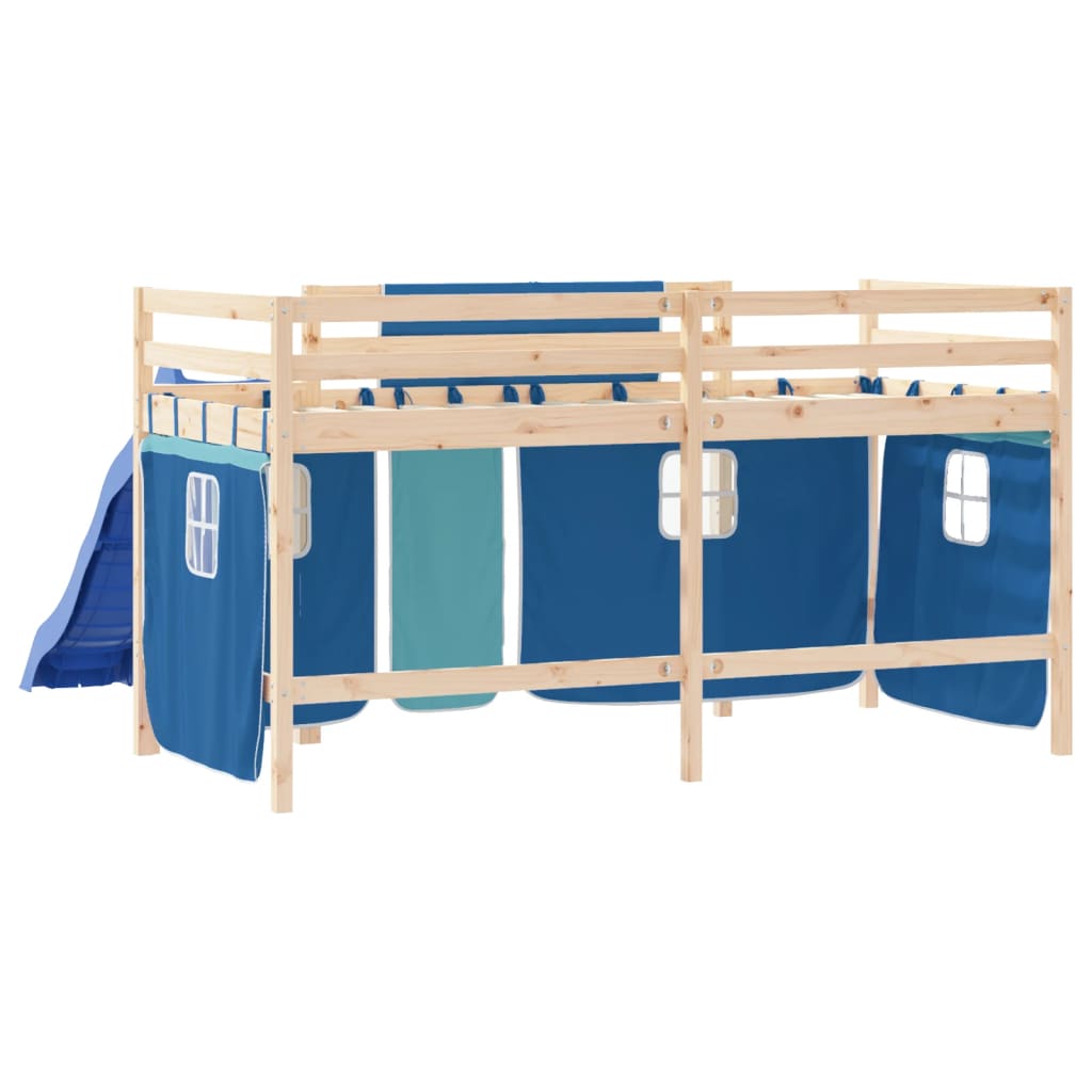 vidaXL Kids' Loft Bed with Curtains without Mattress Blue 90x200 cm