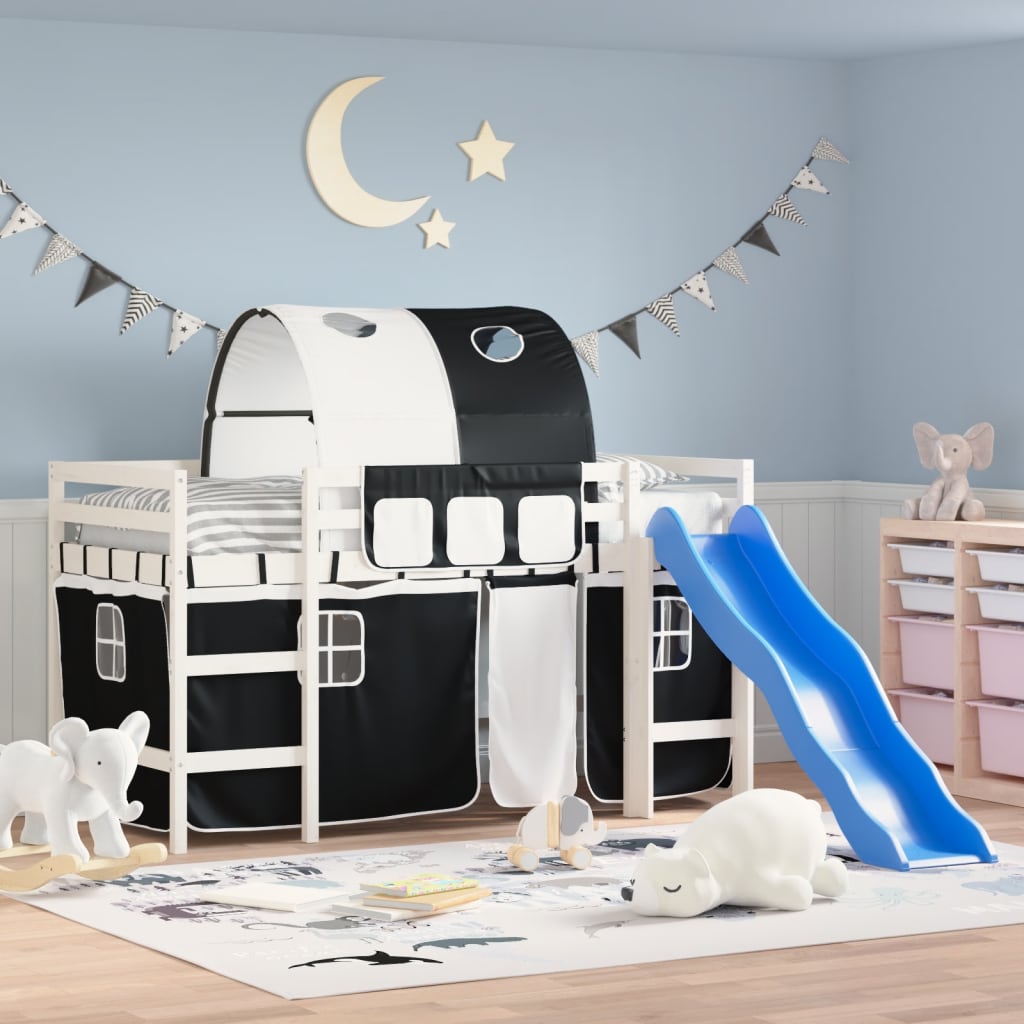 vidaXL Kids' Loft Bed with Tunnel without Mattress White&Black 80x200cm