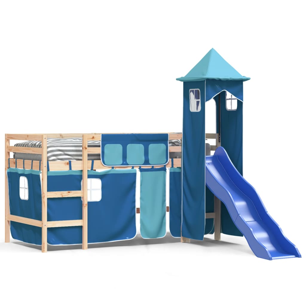 vidaXL Kids' Loft Bed with Tower without Mattress Blue 90x190 cm Single