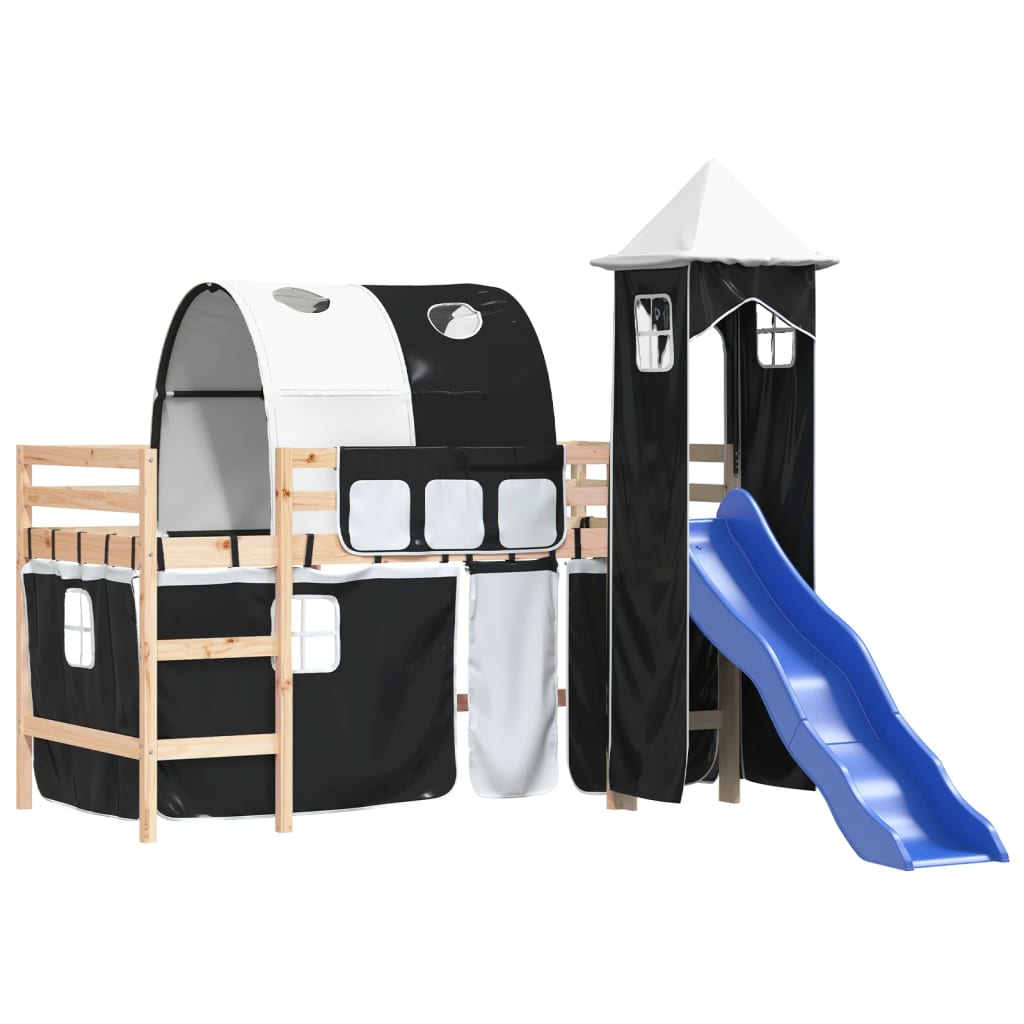 vidaXL Kids' Loft Bed with Tower without Mattress White&Black 80x200 cm