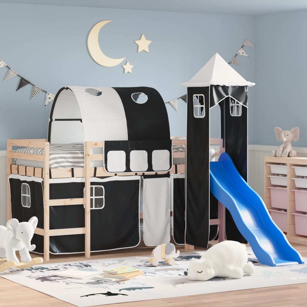 vidaXL Kids' Loft Bed with Tower without Mattress White&Black 80x200 cm