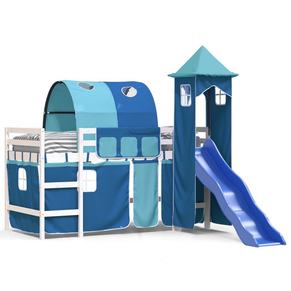 vidaXL Kids' Loft Bed with Tower without Mattress Blue 90x200 cm