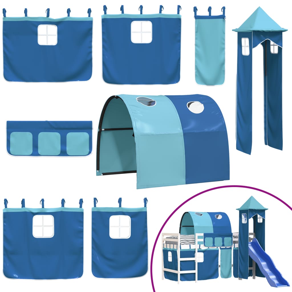 vidaXL Kids' Loft Bed with Tower without Mattress Blue 90x200 cm