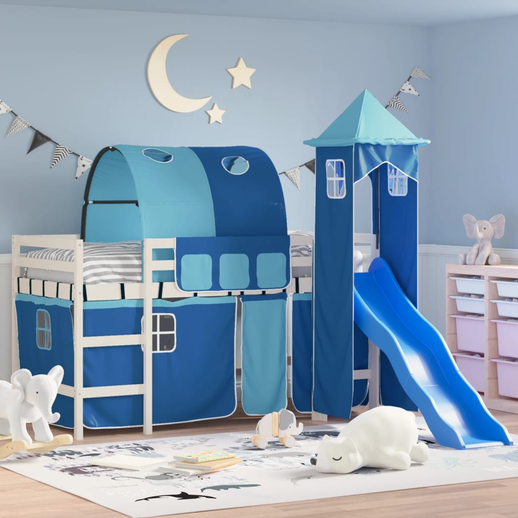 vidaXL Kids' Loft Bed with Tower without Mattress Blue 90x200 cm