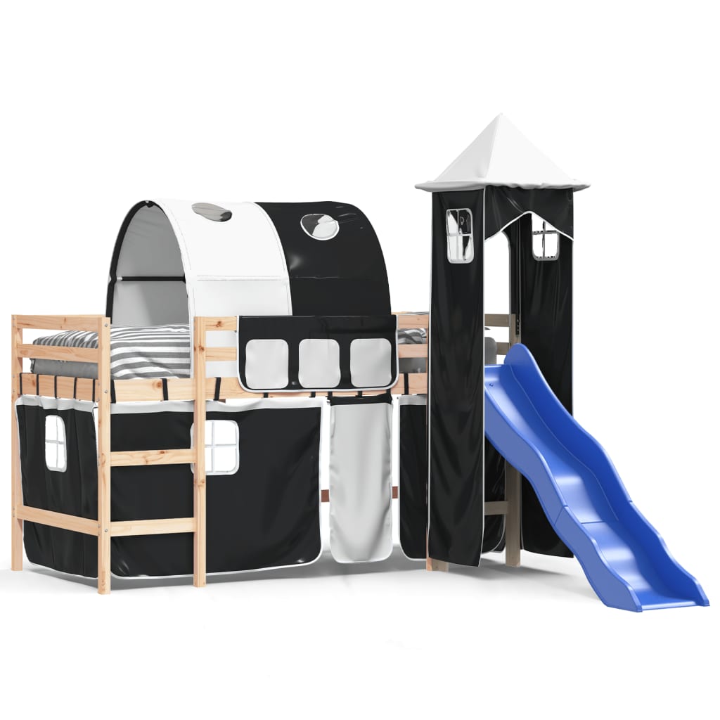 vidaXL Kids' Loft Bed with Tower without Mattress White&Black 90x190cm