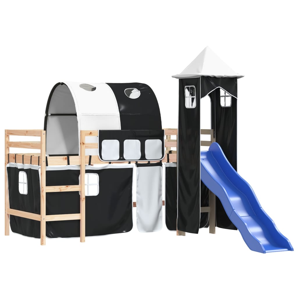 vidaXL Kids' Loft Bed with Tower without Mattress White&Black 90x190cm