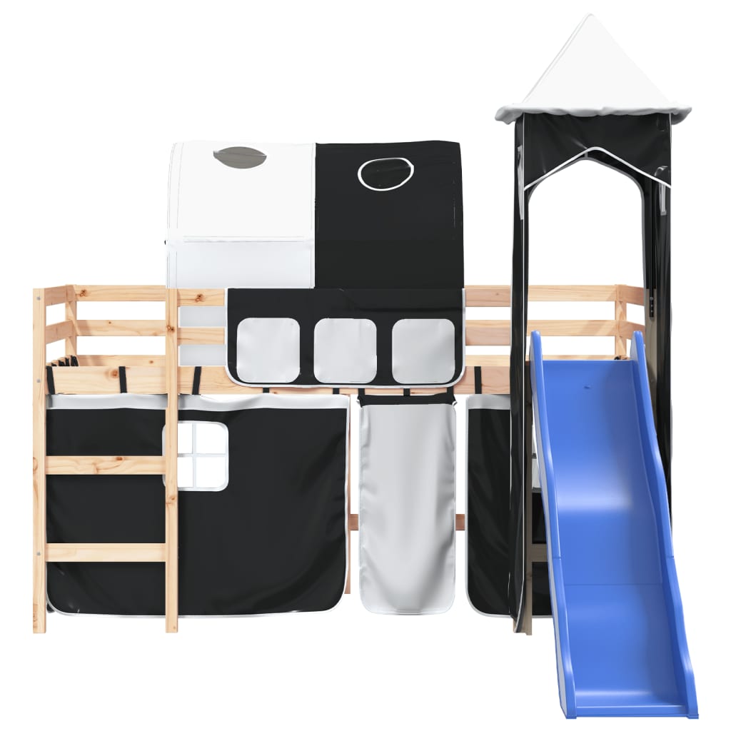 vidaXL Kids' Loft Bed with Tower without Mattress White&Black 90x190cm